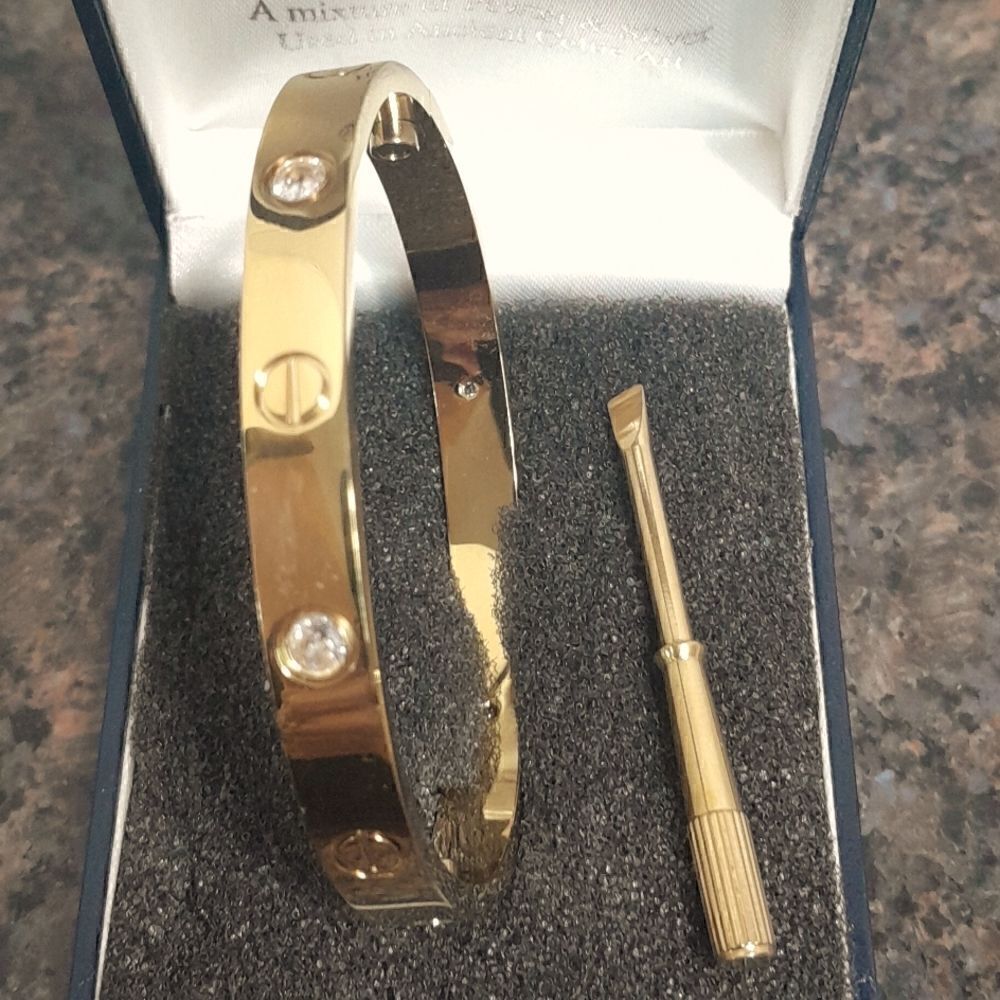 Unisex Faux Gold Bangle Bracelet with Faux Diamonds and Screwdriver...New